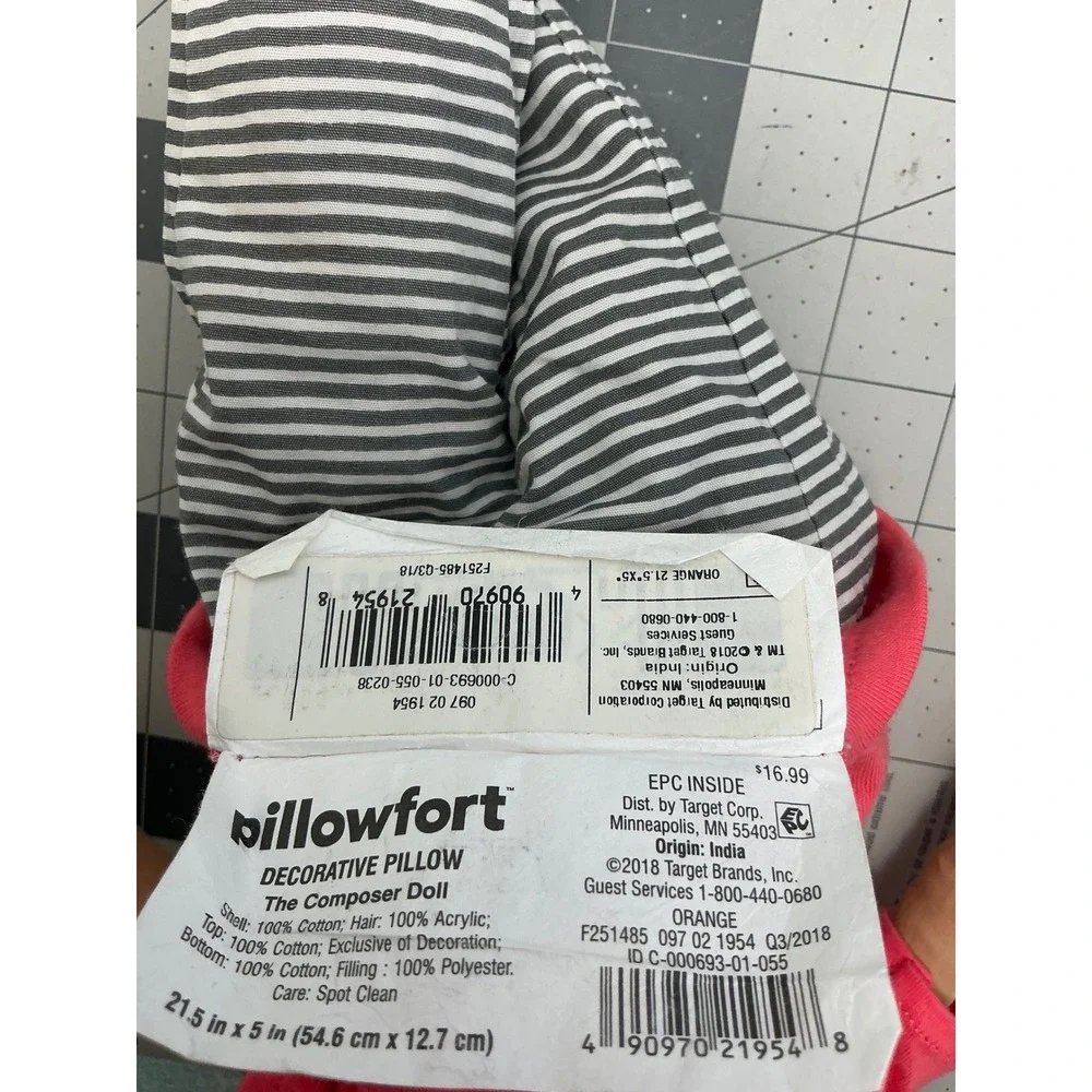 Pillowfort The Composer Doll Pink Yarn Hair Plush Decorative Pillow 21.5 inch